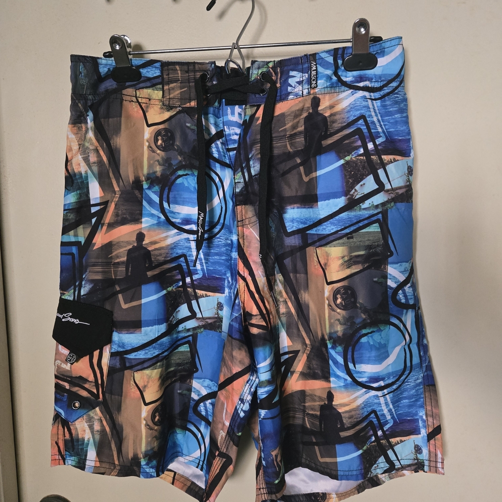 Maui and Sons‎ Men's Blue and Black Swim Trunks